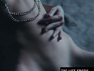 Stunning blonde in black nylons masturbates to wild orgasm