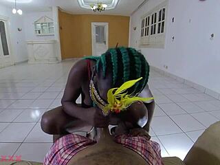 Busty ebony beauty got her big tits bouncing while riding my cock. She worshipped my shaft with passion.