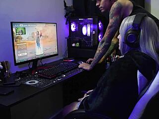 Goth Otaku Girl Gets Bent Over and Fucked Hard in Cosplay While Playing Fortnite