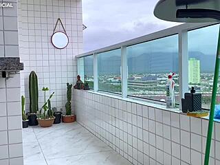 Voyeur Watches Neighbor Cleaning in Short Shorts While Observing Discreetly