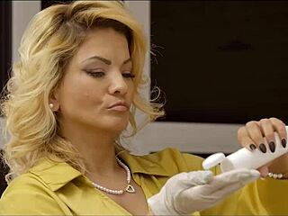 blonde cougar milf seduces with handjob and shaved pussy sex