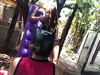 ruiva peituda gave pussy and took cum in mouth with sex toy doll