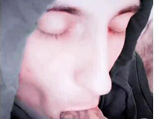 Beautiful Tattooed Cutie Performs Self-Sucking Autofellatio With Pretty Oral Skills