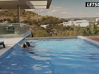 Want to join this stunning threesome with a sexy cougar and Czech teen 18+ by the pool?