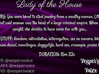 dominant female interrogates in erotic audio then uses handcuffed man for her pleasure