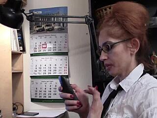 Julia works as sexy big natural tits secretary and masturbates during break