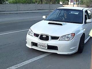 Nymphomaniac glasses teen tricked stranger guys to creampie fuck as hitchhiker