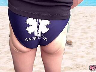 In secret school, pervert borrows lifesaver uniform for solo handjob masturbation. Ejaculation hits in homemade college fetish orgasm.