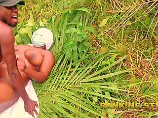 curvy blonde bbw takes monster black cock deep in ass during wet forest interracial fuck