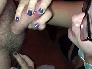 Sexy Brunette With Glasses Gives Amazing Blowjob To Big Cock. Tits Bounce During Intense Monster Cock Action.