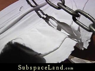 Pussy b vibes gets fucked hard as bound brunette teen slave struggles to endure kinky bdsm punishment.