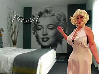 Voyeur watches Marilyn Monroe in corset and stockings give deepthroat blowjob for diamonds in costume.