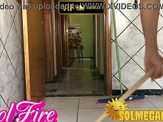 redhead sol megan fire dances as maid in bedroom with panties flashing