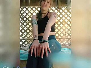 Fucking pierced pussy outside like slut with dildo