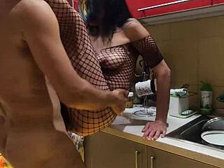 this is the best sex in the kitchen with milf wife in stockings for anal assfucking and kissing!