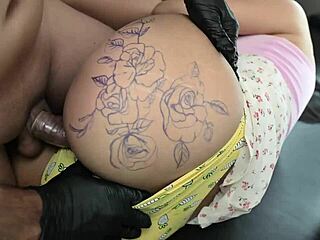 That big ass girl got a tattoo and started feeling horny, chatting up the artist in a flirty way