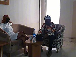 Ebony nurse bangs interviewer with big black cock blowjob and double penetration for hospital promotion