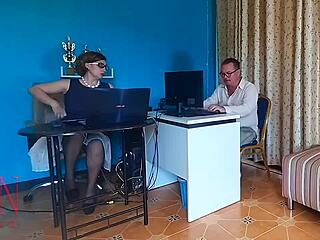 Boss dominates secretary with office pussy licking and humiliation in femdom scene