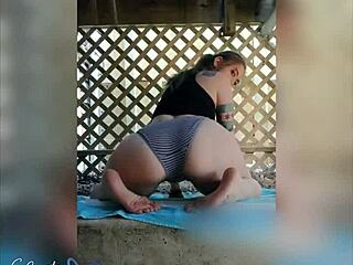 Fucking pierced pussy outside like slut with dildo