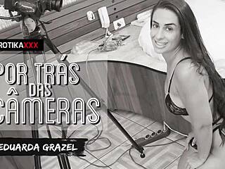 brunette latina eduarda grazel teases with blowjob and facial in backstage trailer