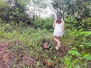 Thai Babe Walks And Masturbates In Forest Outdoor Public!