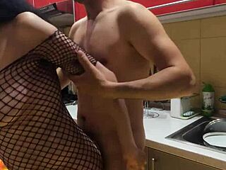 this is the best sex in the kitchen with milf wife in stockings for anal assfucking and kissing!