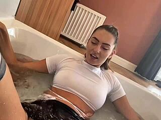 Hey, check out this wet clothed sex with a hot tall brunette teen waitress