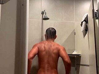 Gym Shower Time with Red Thong