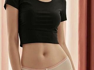 Panties With Dark Top On Cute Barefoot Lingerie Model