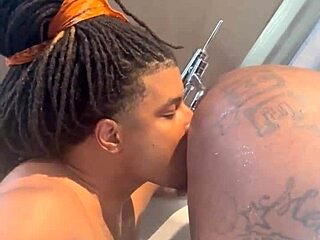 Sucking big black cock in Las Vegas with deepthroat gagging and wet sloppy spit