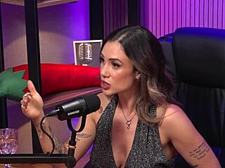 the redhead milf dominates as bdsm queen in latex corset. she teases with striptease and pussy licking at wild party!