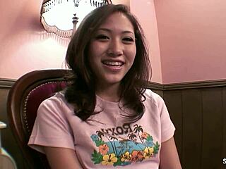 asian teen 18+ watches masturbate and talks for first time blowjob with cum swallow