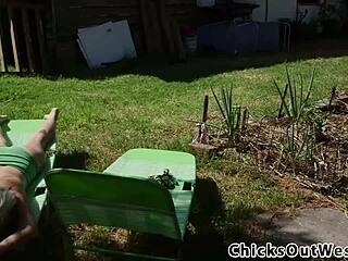 Pissing aussie lez licks hairy old outdoor spot. Contrasts with oral golden shower fetish.