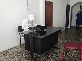 doctor engages in sensual sex with secretary riding him cowgirl style on desk in customer service office at work