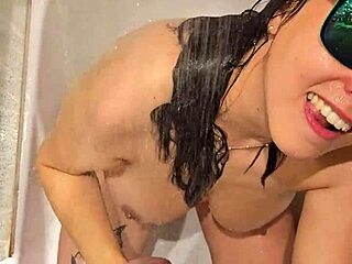 hot wife gives steamy bath blowjob and handjob with fiery nails!
