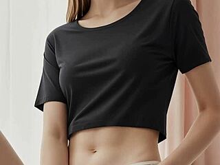 Panties With Dark Top On Cute Barefoot Lingerie Model