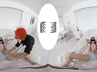 What hints at the brunette's shaved pussy in this virtual taboo home porn prank with pov handjob