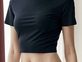 Panties With Dark Top On Cute Barefoot Lingerie Model