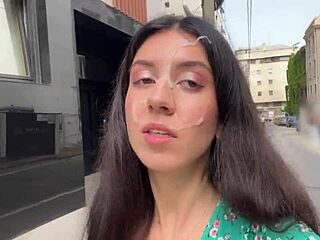 Hottie Lost the Game and Walked Outdoors with Cum on Face in Public Cumwalk