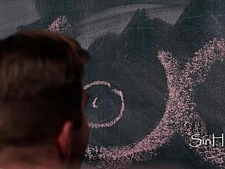 dyke teachers blonde katrina colt and kenzie taylor help male colleague nathan bronson with hardcore blowjob and tight pussy threesome.