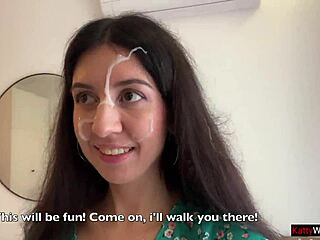 Hottie Lost the Game and Walked Outdoors with Cum on Face in Public Cumwalk