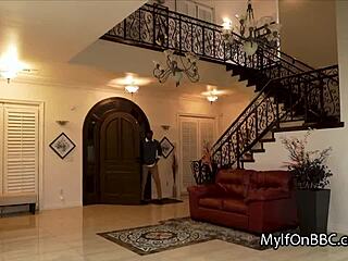 Horny redhead cougar cheats in leather lingerie craving hardcore interracial monster black cock blowjob