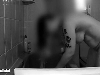 I feel so aroused secretly masturbating with dildo in shower, exposing my big natural tits.