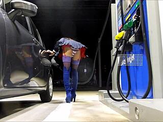 Can You Believe Crossdresser Flaunts Mini Skirt With Fishnets And Heels At Public Gas Station?