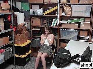 Petite brunette teen gets caught and tricked into office session with bad cop