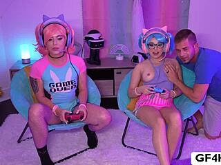 Hot Small 18+ Tits Girlfriends Playing Games And Fuck Threesome!