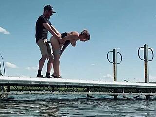 Almost Caught Fucking Milf with Big Tits at Lake in Public View