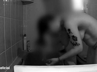 I feel so aroused secretly masturbating with dildo in shower, exposing my big natural tits.