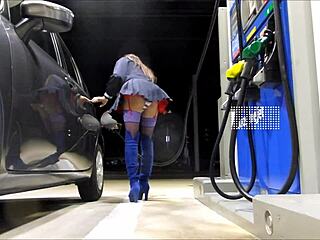 Can You Believe Crossdresser Flaunts Mini Skirt With Fishnets And Heels At Public Gas Station?