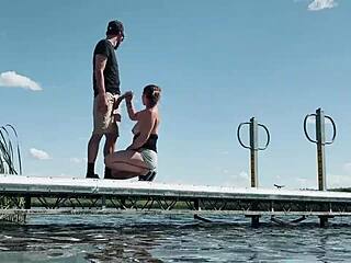 Almost Caught Fucking Milf with Big Tits at Lake in Public View